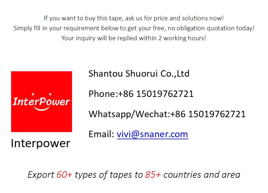 Company contact information card for InterPower, with phone, email, and WhatsApp