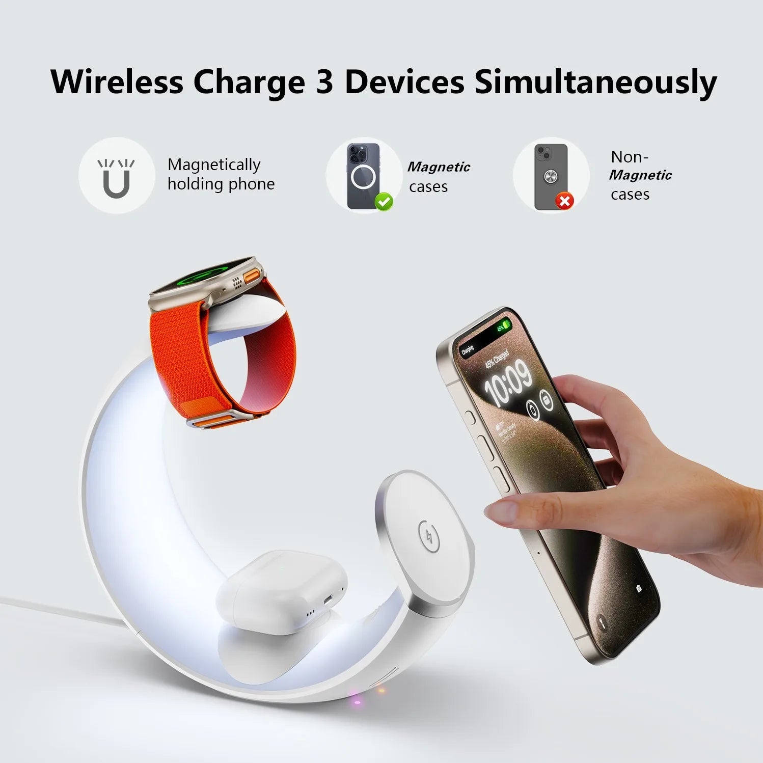 Productos Nuevos Multifunctional 15W Home RGB Touch Switch Ambient Lamps 4 in 1 Minimoon Magnetic Wireless Charger Dropshipping Tidesmit