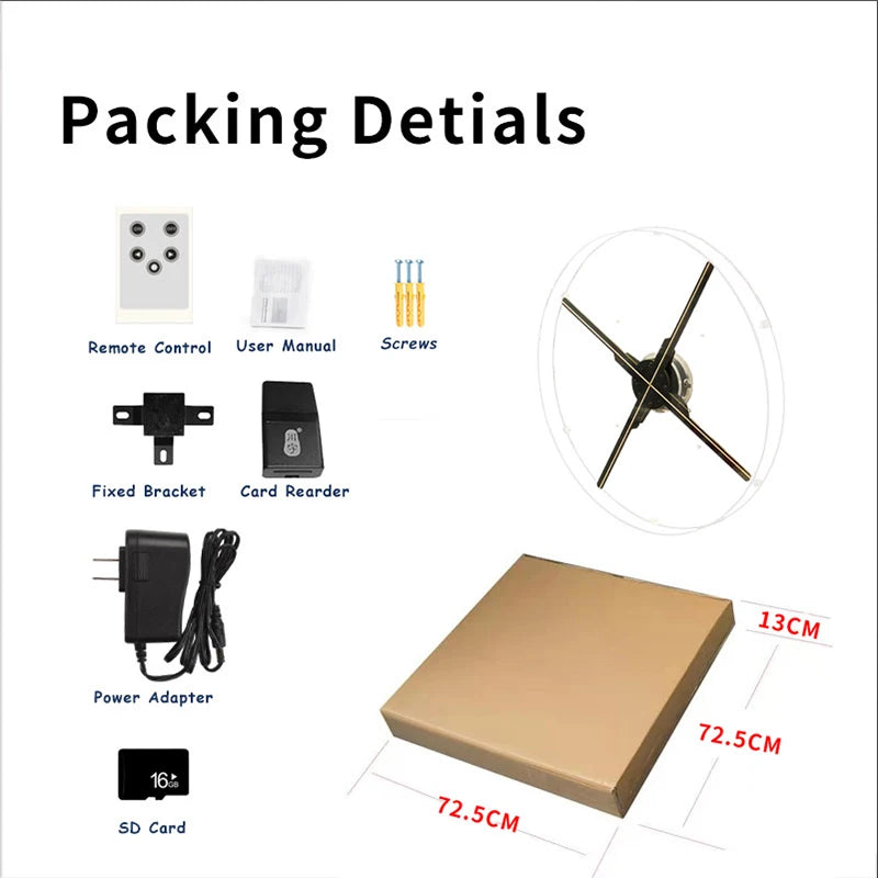 65CM WIFI Cloud 1152Pcs LED 3D Holographic Projector with Acrylic Cover Advertising Lights Display Imaging Logo Light Holo Fan