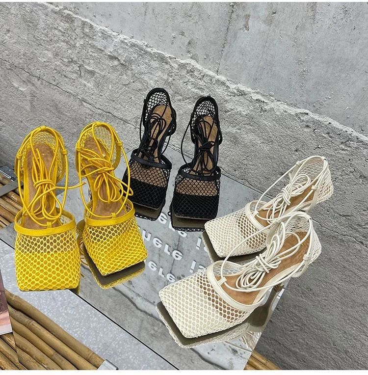 2026 Cute Party Club Hollow Out Mesh Luxury Heeled Sandals High Heels Shoes for Women