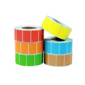 Color label roll set with red, orange, green, blue, and yellow label sheets
