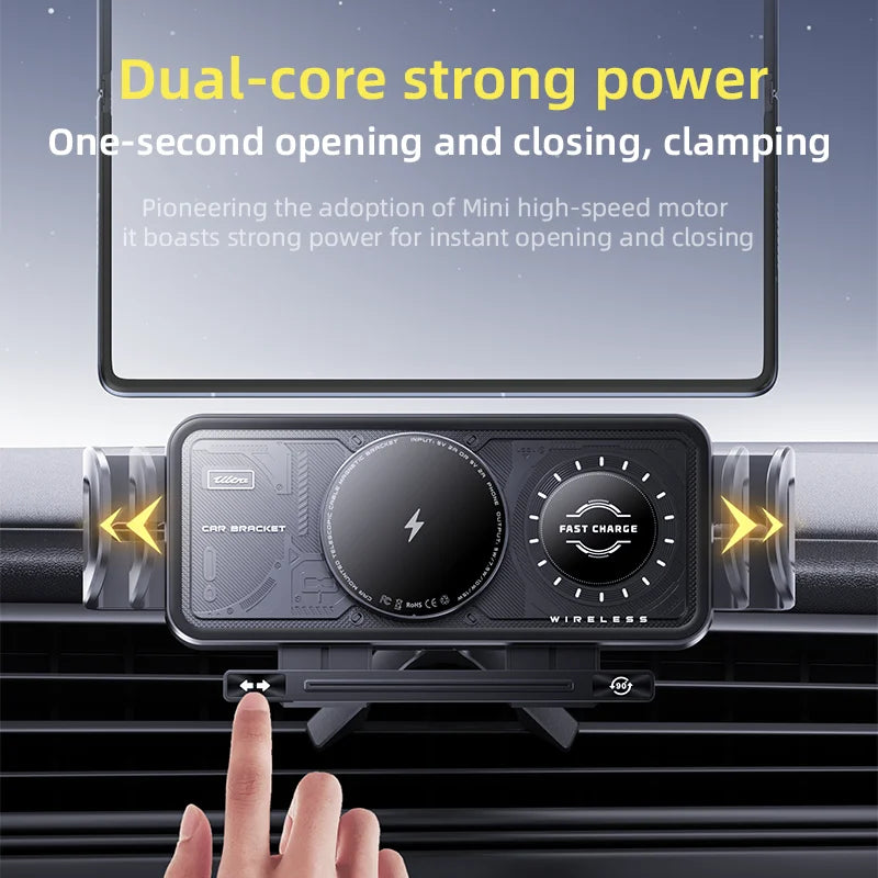 Best 2025 Multifunctional 15W Universal Electric 90° Flexible Rotation Car Wireless Charger Large Screen Bracket Holder for Gift Tidesmit