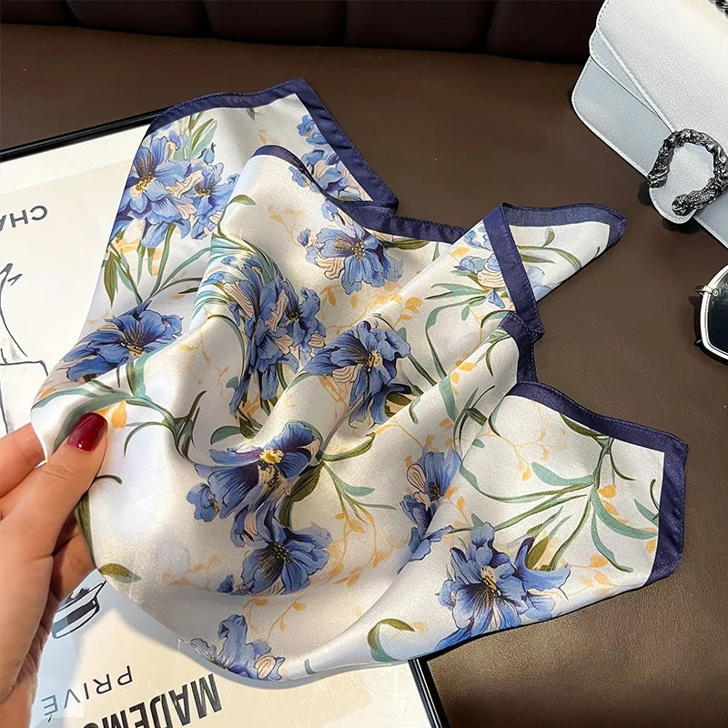 Women's Spring Autumn Mulberry Silk Square Scarf, Elegant Geometric Print, Soft & Smooth Neck Scarf
