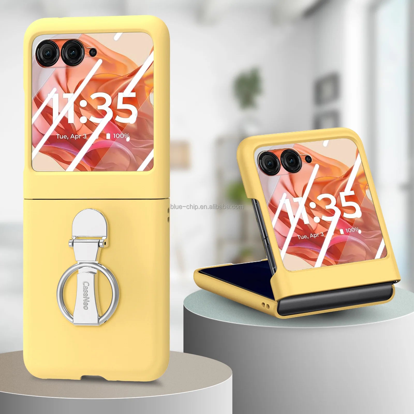 Ring Anti-Fall Promotional 2025 New Model Mobile Back Cover and Screen Protector Bulk Cell Phone Case for Motorola Razr 50 Ultra Yellow (With Steel film) OPP Bag Tidesmit