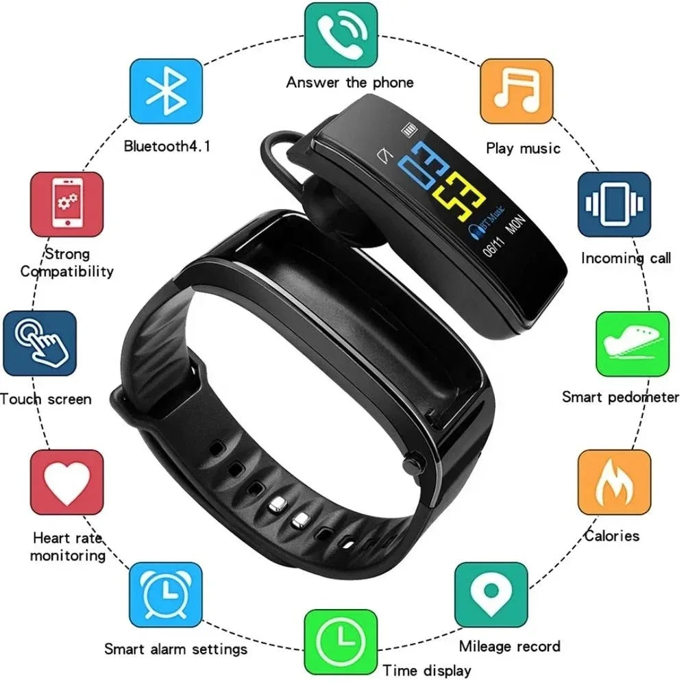 Cheap Smart Watch 2 in 1 Y3 Plus Band Health Tracker Pedometer Fitness Headphones Bracelet Wristband with Earbuds and Earphone - Tidesmit
