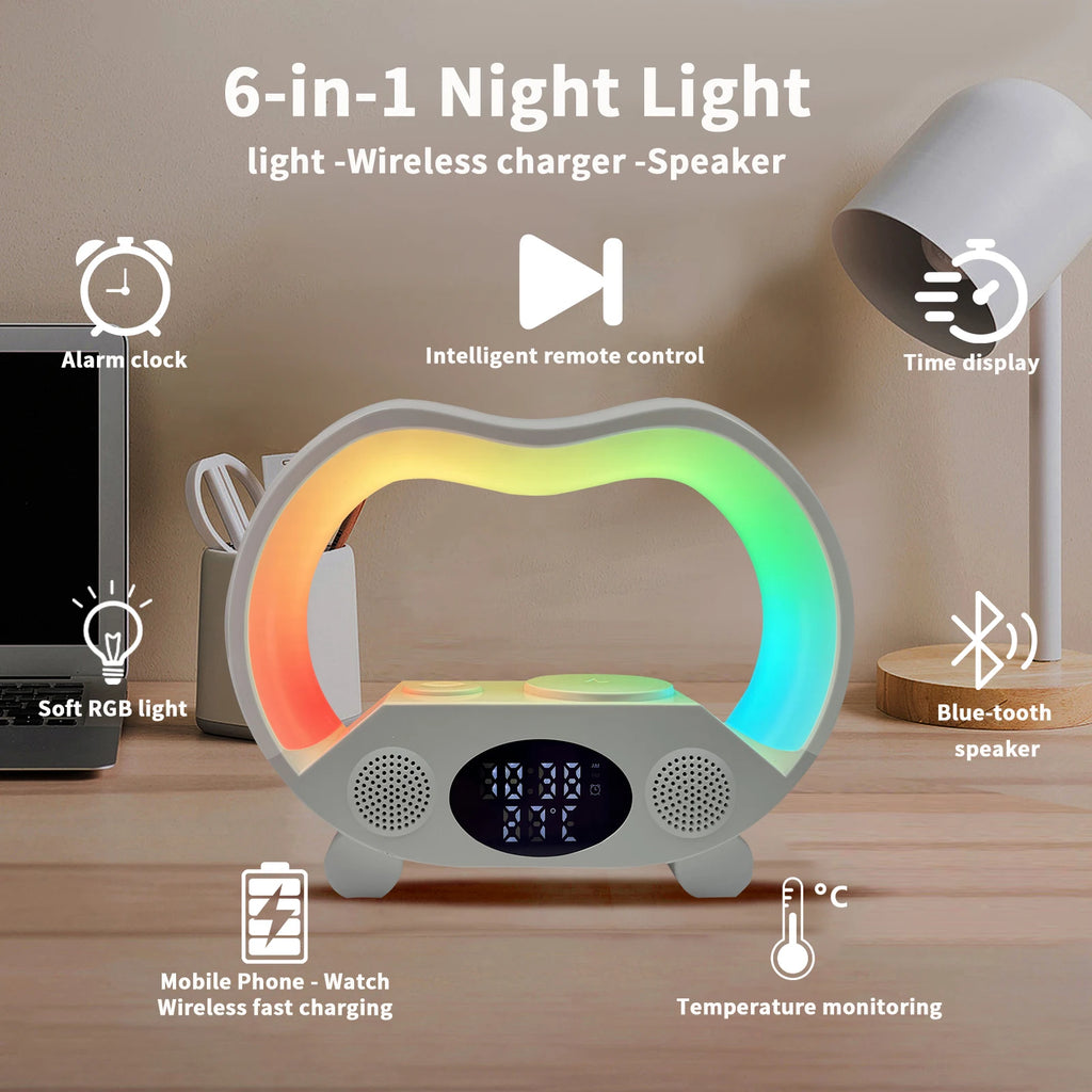 Charger Lamp G Shape Sound Ambient Smart Wireless Charging Night Light g Clock and Charger Tidesmit
