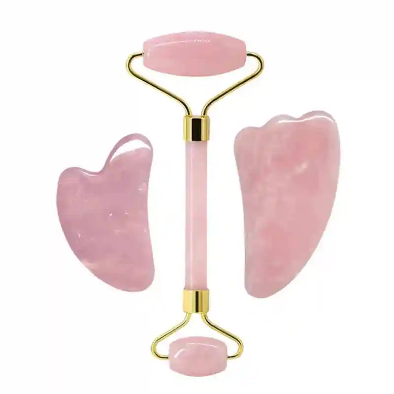 Rose Quartz Face Roller and Gua Sha Set - Premium Facial Massage Tool Massage Roller Tidesmit