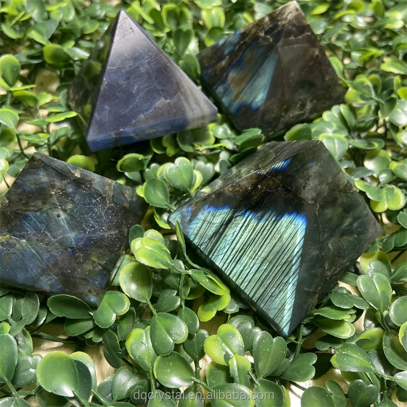 Assorted labradorite flash pyramids with dark surfaces and blue metallic sheen