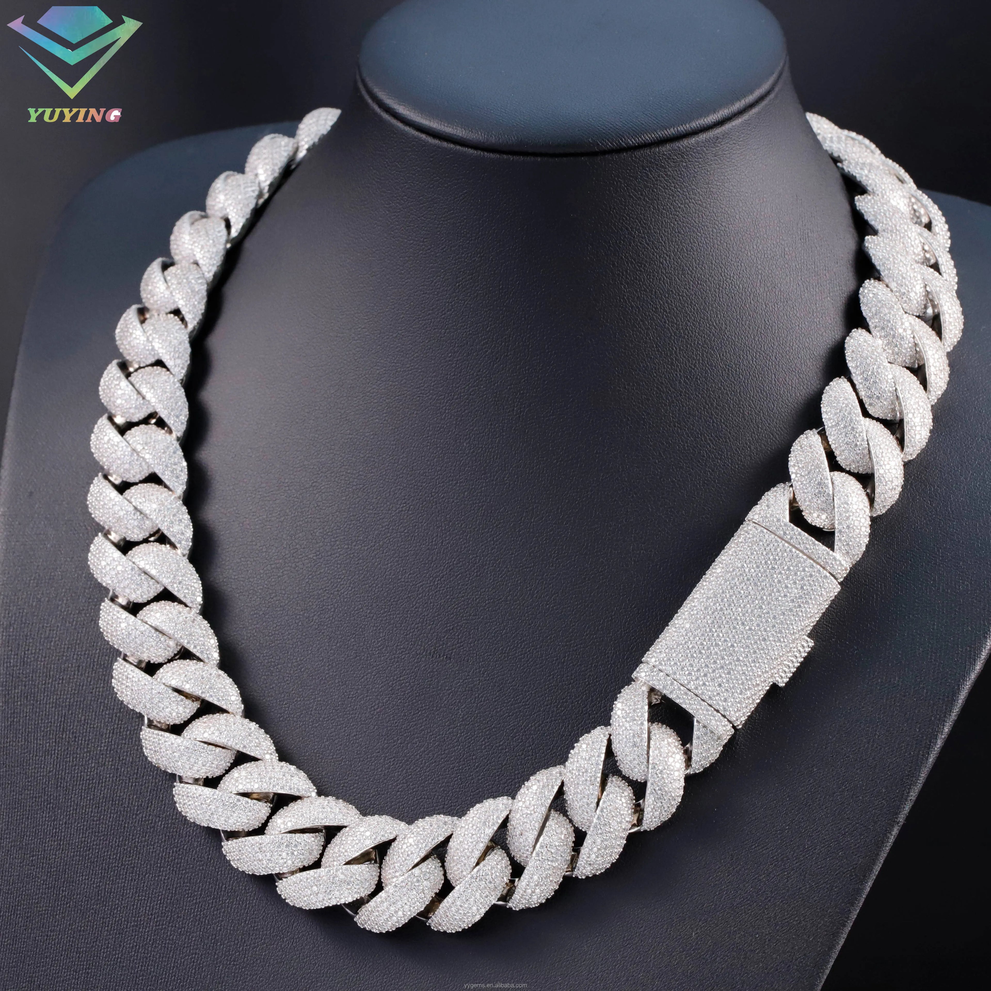 Custom Moissanite Heavy Silver Chain for Men 13mm-22mm Width S925 Solid Rose Gold Plated VVS Moissanite Diamond Cuban Link Chain