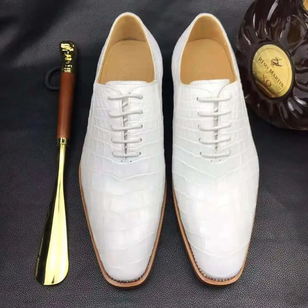 Goodyear Trendy Office Formal Shoes for Men Genuine Crocodile Leather White Wedding Shoes Alligator Luxury Men's Dress Shoes