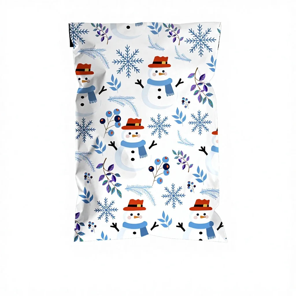 Christmas Snowman Printed Poly 1.5 Mil Thick Waterproof Tear-Resistant Self-Sealing Shipping Bags