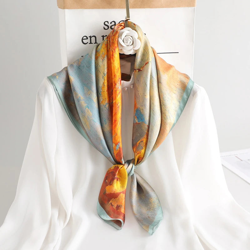 2023 Lady Hair Head Wrap 100% Mulberry Real Silk Scarf Scarves 90*90 Traditional Russian Style Square Luxury Silk Scarf
