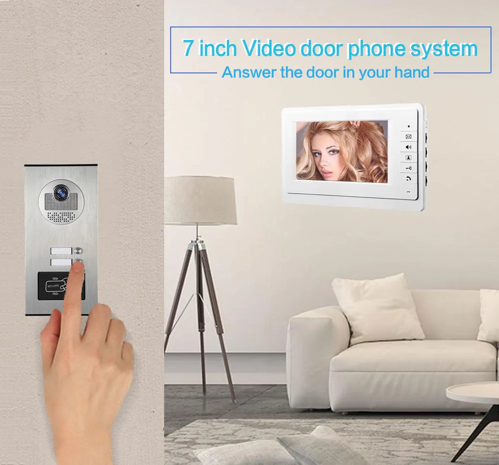 7 Inch Color Video Door Phone doorbell RFID Access Control Camera System for 2/3/4Unit  multi apartments Intercom