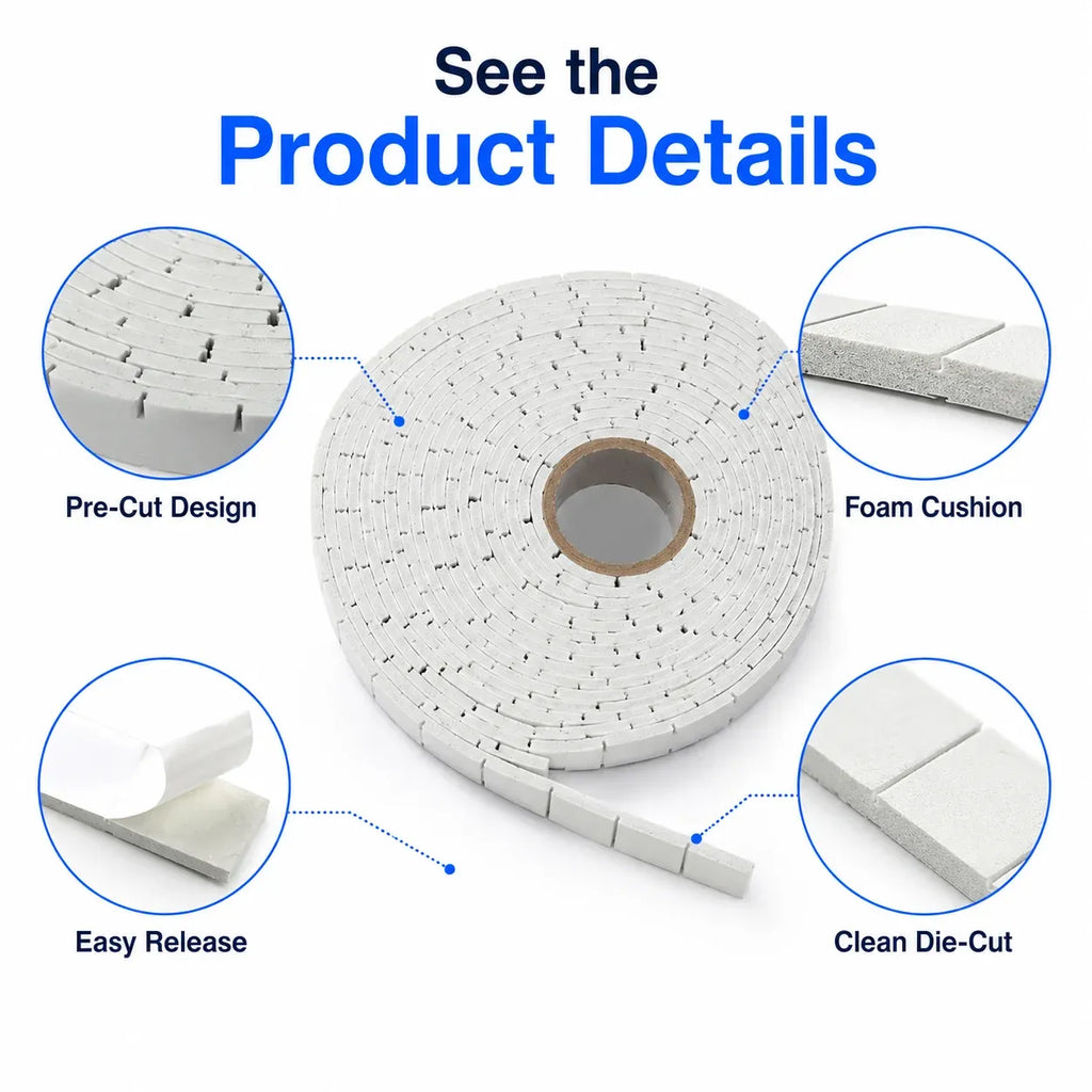 Double-sided EVA foam pre-cut tape roll with perforated, die-cut sections