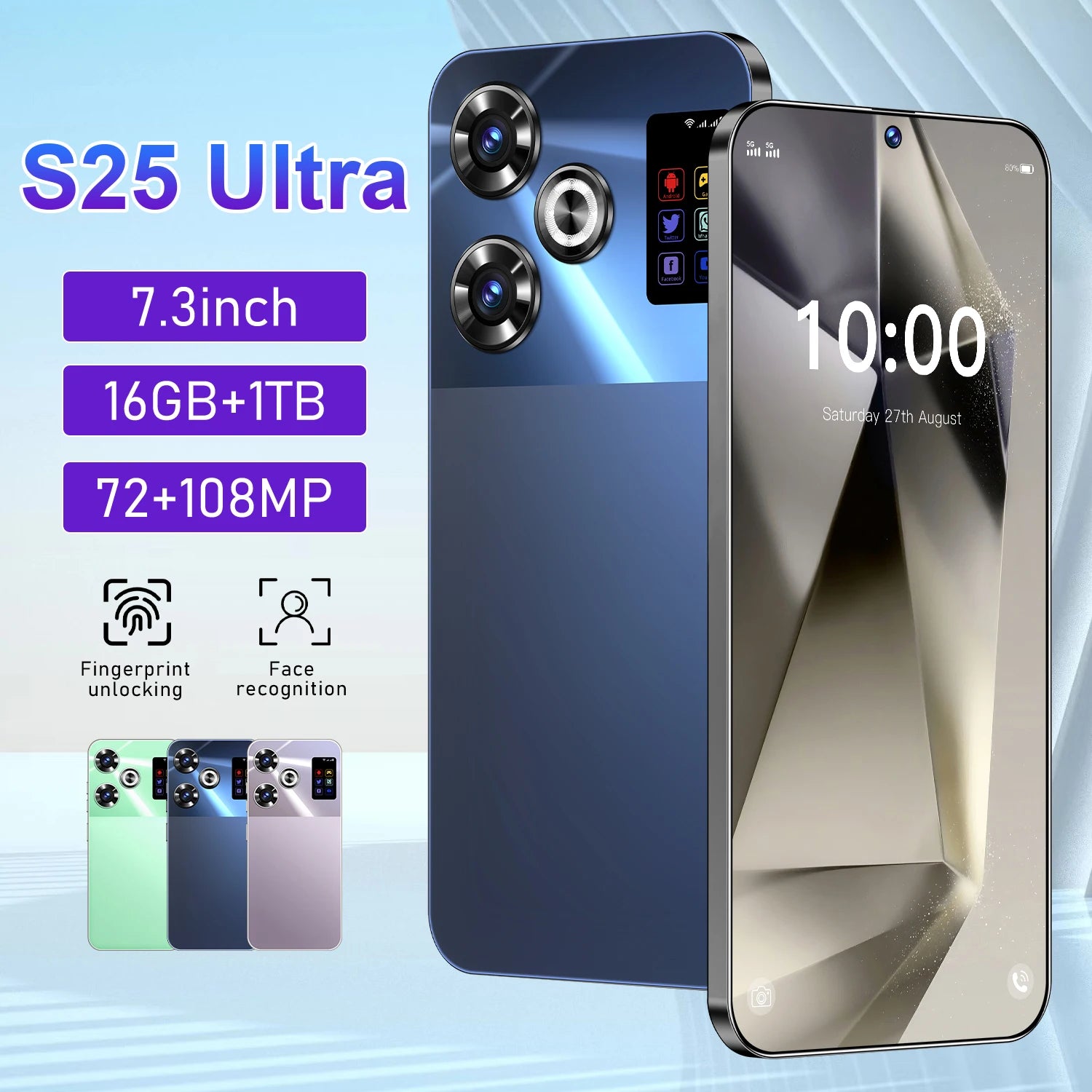 S25 Ultra 5G Smartphone 1TB 16GB RAM AMOLED Display - Green Blue 16g 1TB Tidesmit