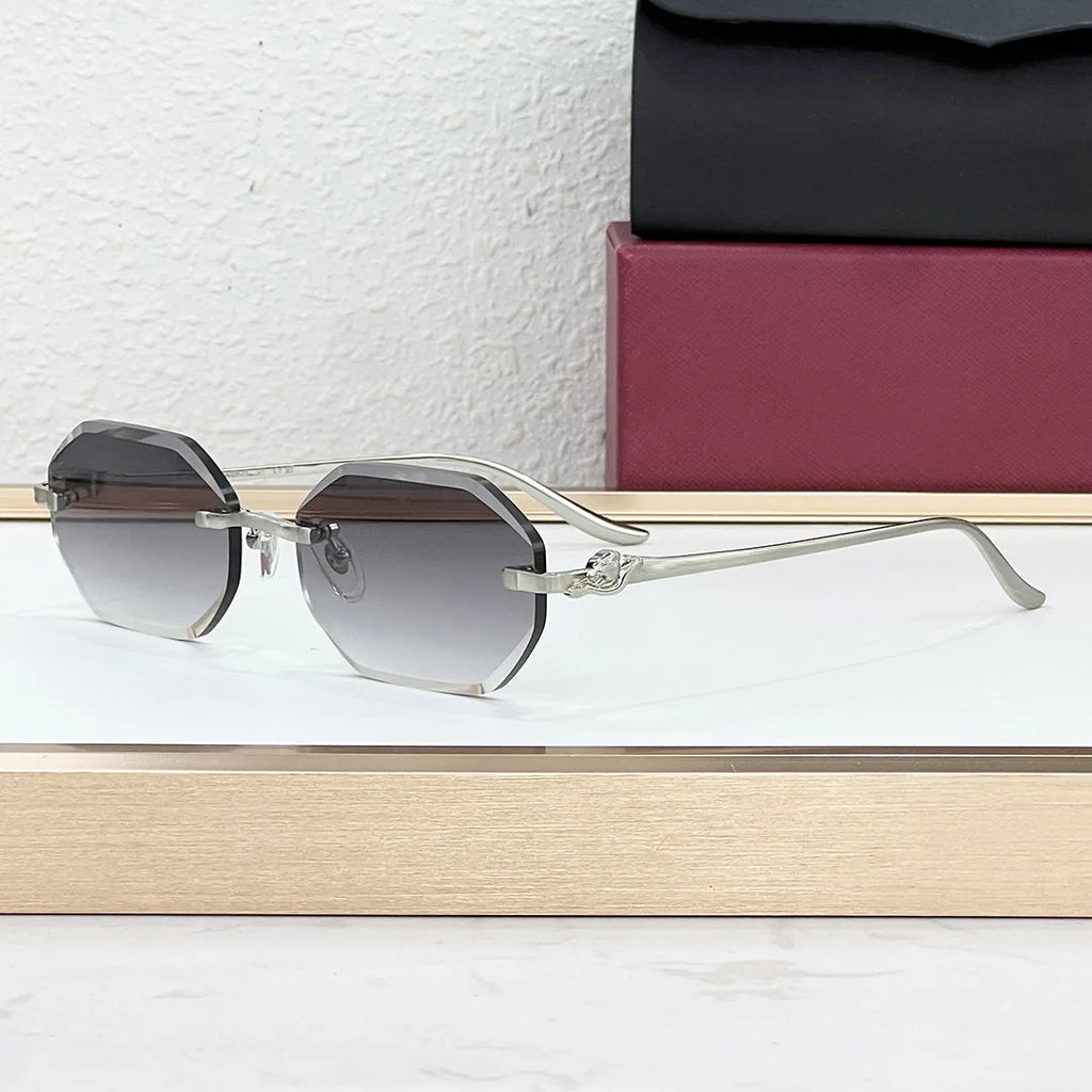2026 New Luxury Titanium Frameless Polygon Casual Unisex Sunglasses UV400 Protection Outdoor Light Weight Gradient Gold Green