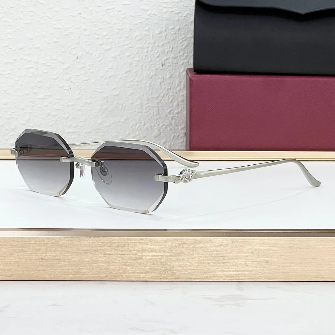2026 New Luxury Titanium Frameless Polygon Casual Unisex Sunglasses UV400 Protection Outdoor Light Weight Gradient Gold Green