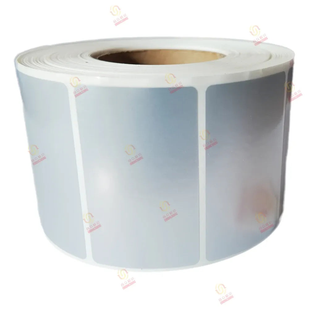 Matte silver sticker roll with rectangular label sheets, 40mm core