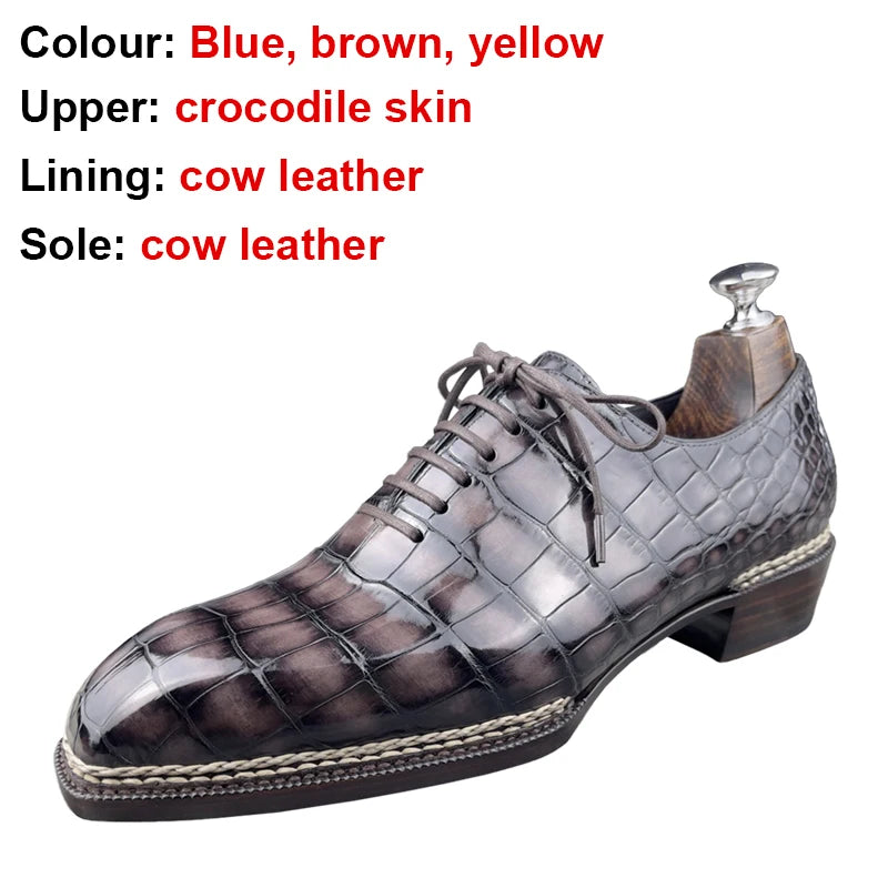 Men's Luxury Handmade Customized Lace-Up Formal Shoes Men Genuine Crocodile Leather Men Dress Shoes Office & Career Men Shoes