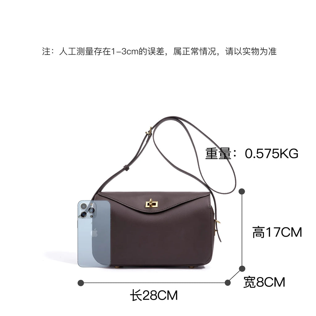 Early Spring 2026 High End Top Layer Cowhide Women Crossbody Bag Minimal Luxury Lightweight Shoulder Handbag