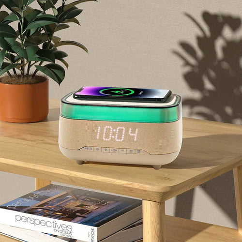 2025 New Multifunction Chargers RGB Led Night Light 15w Fast Wireless Charger Blue Tooth Music Speaker with Alarm Clock - Tidesmit