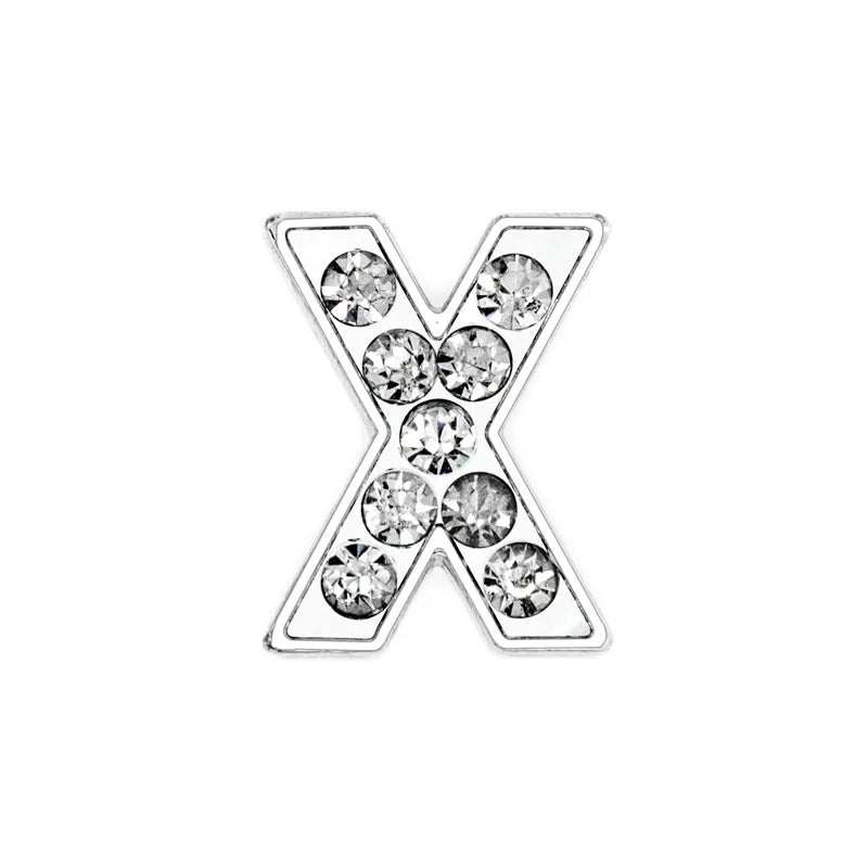 Sparkly silver rhinestone letter X slide charm for 8mm DIY pet collars to personalize your dog or cat’s accessories.