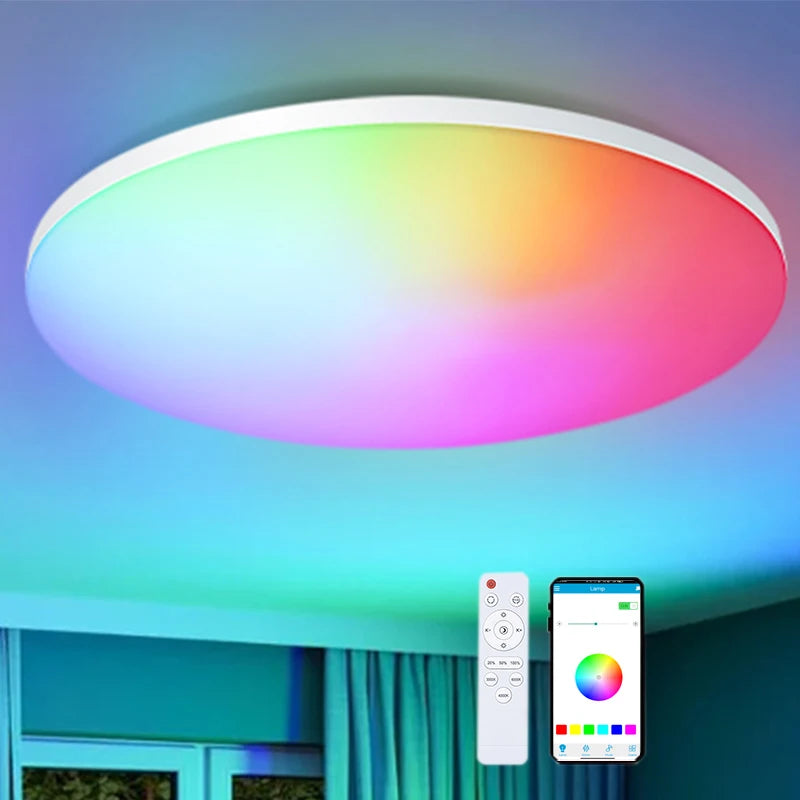 Modern RGB CCT Color Smart LED Ceiling Light I-Link & BT App Running Lights with Remote Control Dimmable for Room Use Tidesmit