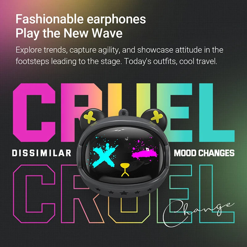 Mini True Wireless Earbuds with Noise Cancelling BT 5.3 HIFI In-Ear Cute Earphones with LED Battery Indicator for Games Sports Tidesmit