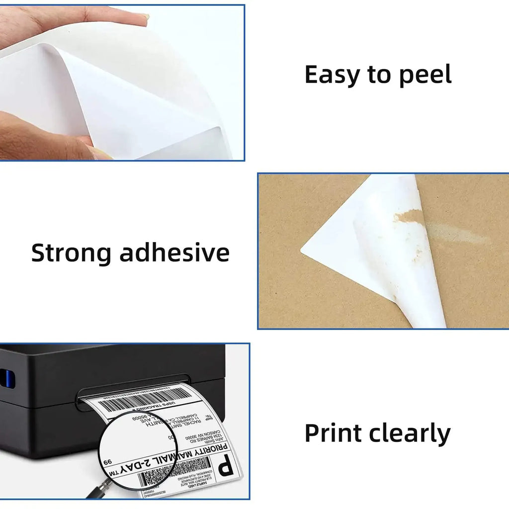 Sky blue self-adhesive thermal labels with backing peel and clear print surface