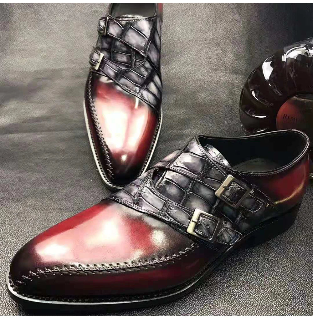 TAIJIHUO Mens Premium Closed Toe Monk Strap Shoes Comfort Buckle Strap Patchwork Pattern