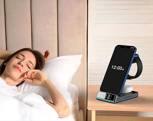 2024 Year Multifunctional Portable Phone Charger ABS LED Clock Universal Hot Multicolor Smart Alarm 10W 1.5A Black Wireless Tidesmit