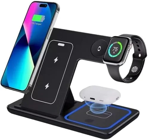 Wholesale Portable 3 in 1 Multifunction Fast Wireless Charging Stand 15w Phone 3 in 1 Foldable Wireless Charger Tidesmit