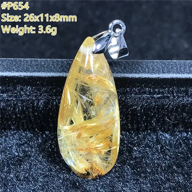 Natural Gold Rutilated Quartz Sterling Silver Pendant Necklace for Women & Men Healing Wealth Gift CCGTC Certified AAAAA