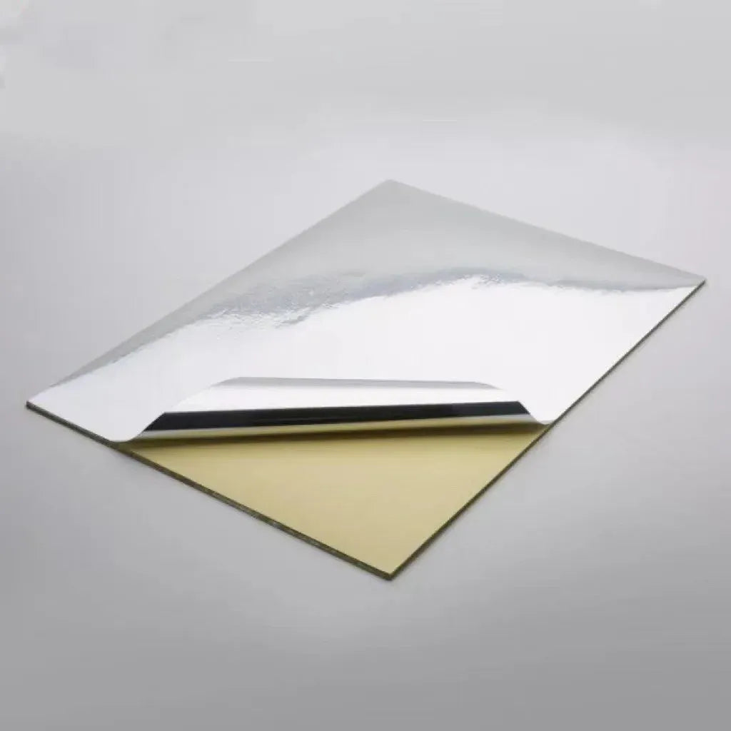 A4 self-adhesive label sheet with glossy silver top and backing layer