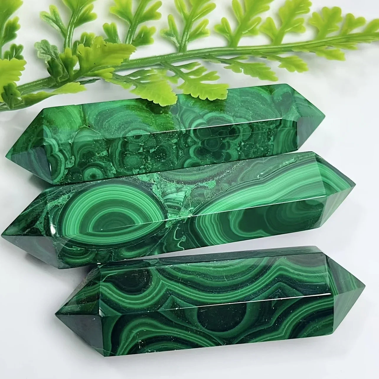 One Piece of Natural Rare Malachite Stone Double-Point Crystal Tower for Jewelry Making, Home Decor, and Holiday Gifts.