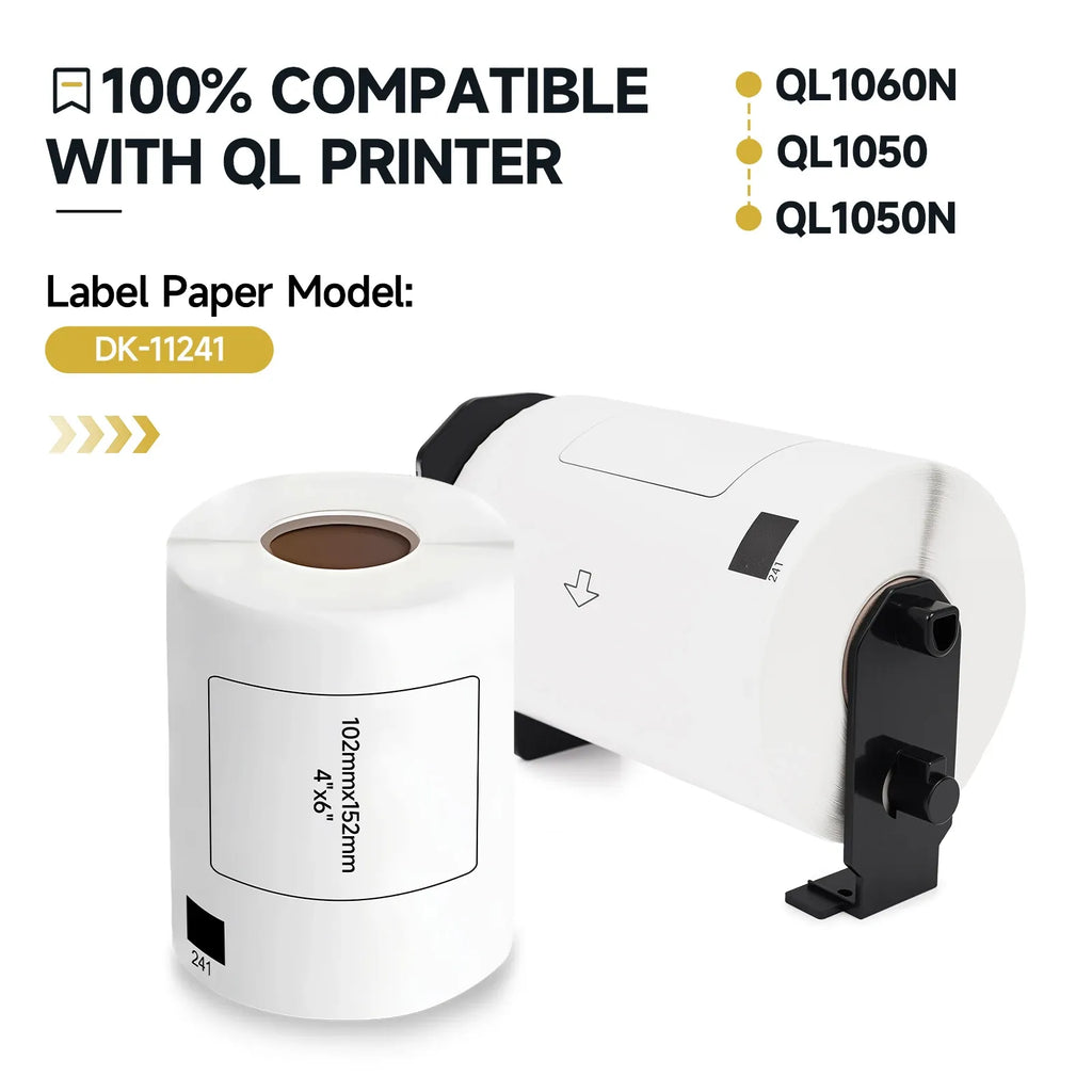 White roll of thermal shipping label tape on a DK-11241 compatible printer