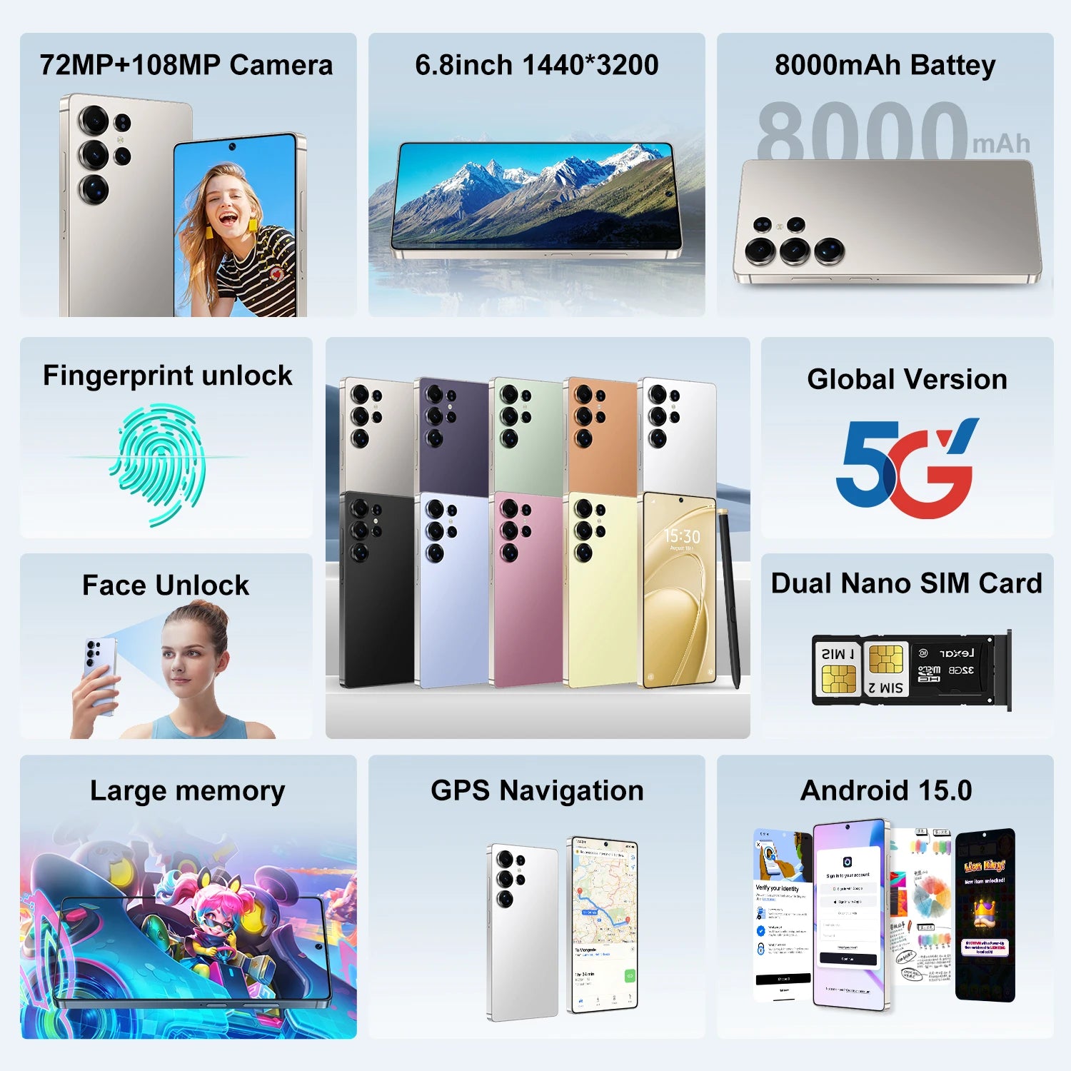 Tidesmit 5G Smartphone, 1TB Storage, 16GB RAM, 8000mAh Battery Tidesmit