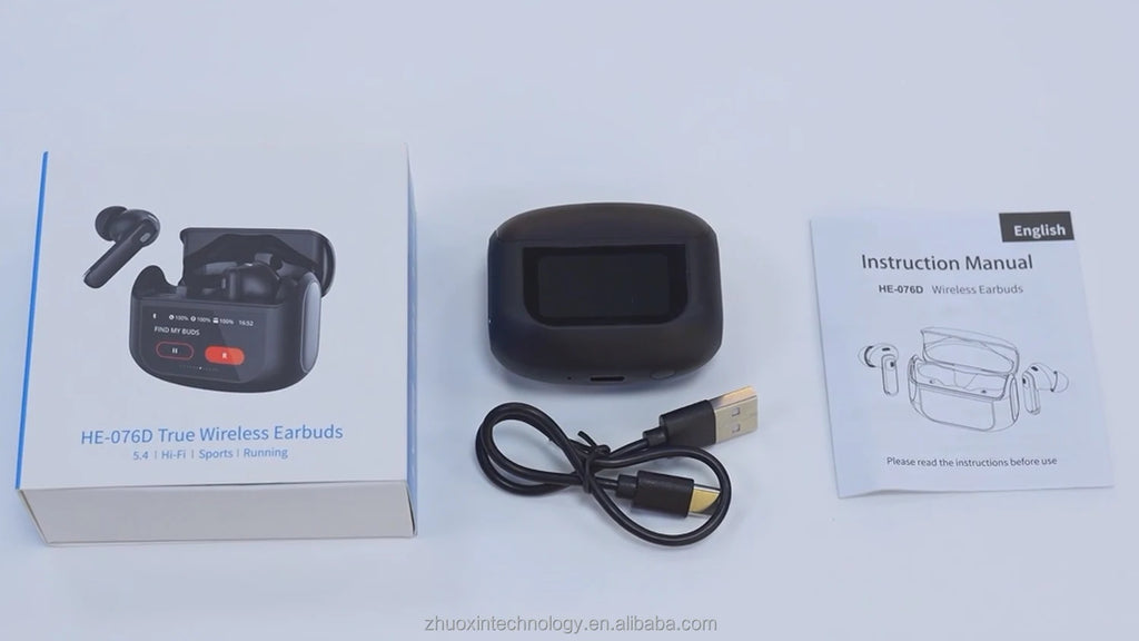 HE-076D True Wireless Earbuds Full-Color Touch Screen Earbuds ANC Noise Cancelling TWS Earphones 5 EQ Modes Hi-Fi Stereo Sound Tidesmit