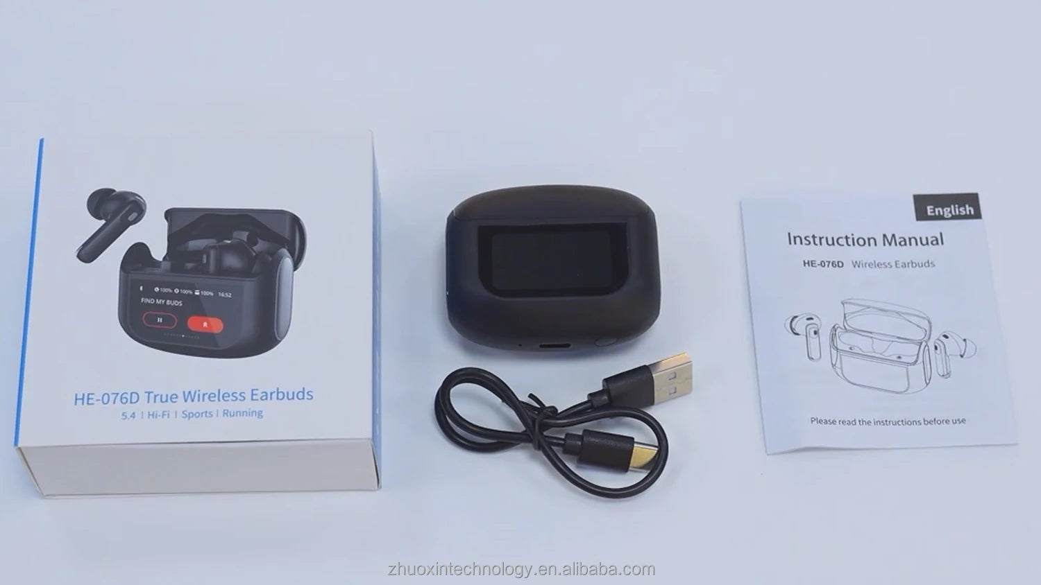 HE-076D True Wireless Earbuds Full-Color Touch Screen Earbuds ANC Noise Cancelling TWS Earphones 5 EQ Modes Hi-Fi Stereo Sound Tidesmit