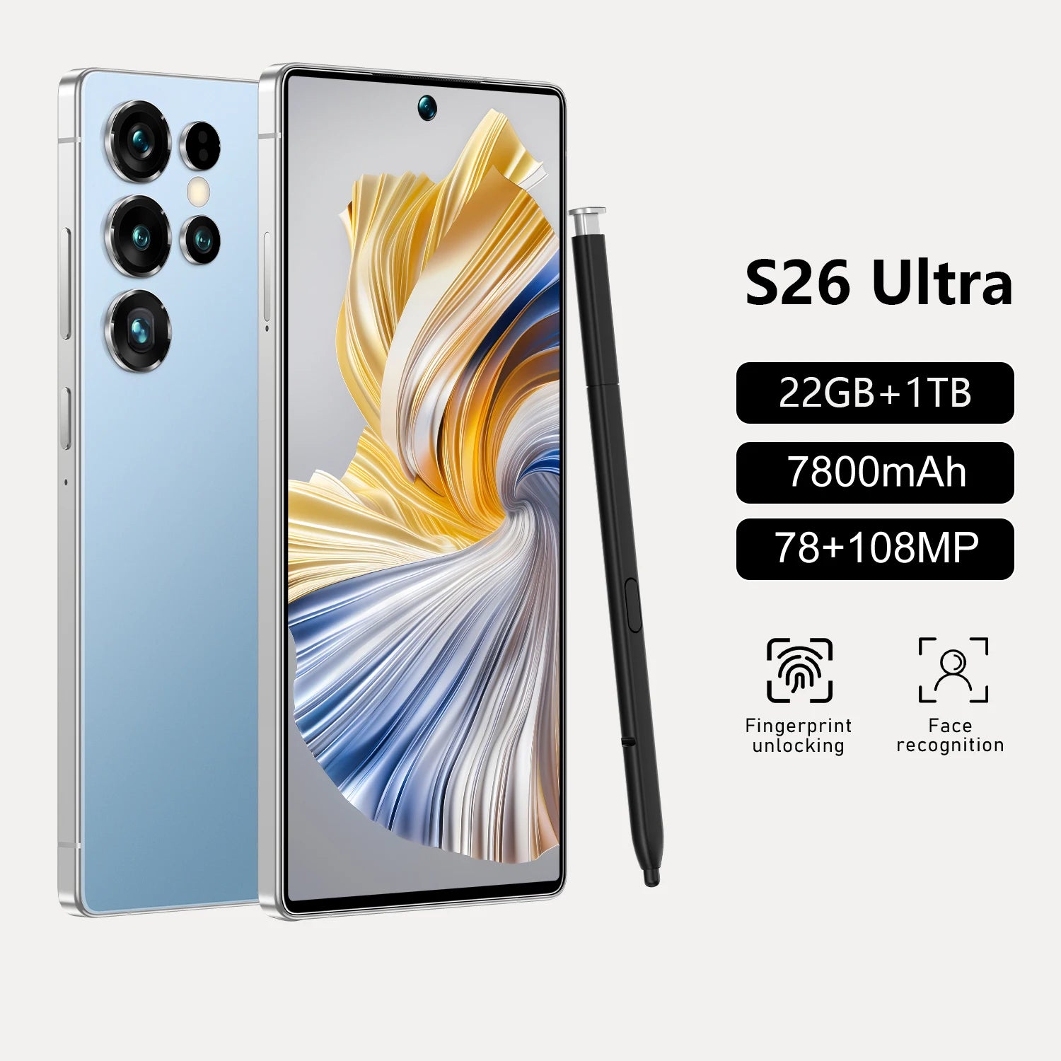 Tidesmit 5G Smartphone 7.3-Inch AMOLED 22GB RAM 1TB Unlocked Blue 22GB 1TB Tidesmit