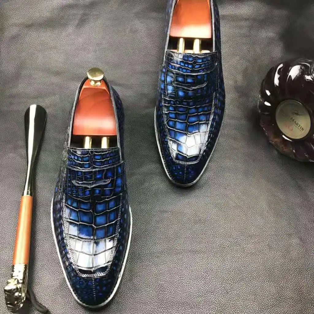 Goodyear Welted Trendy Crocodile Leather Shoes for Men Slip-on Loafers Business Career Occasion Footwear Men's Dress Shoes
