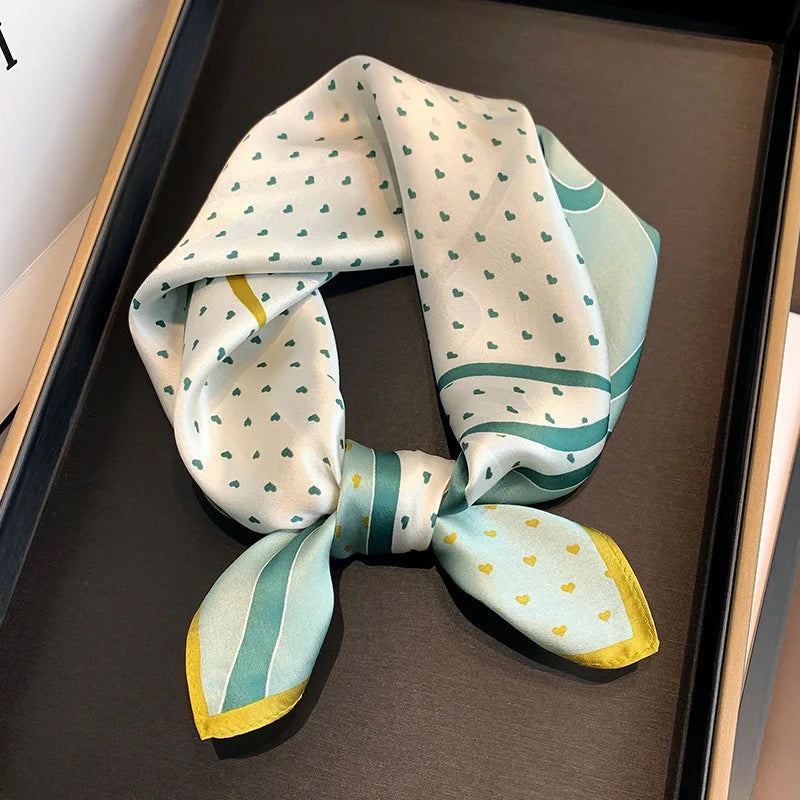 Women's Spring Autumn Mulberry Silk Square Scarf, Elegant Geometric Print, Soft & Smooth Neck Scarf