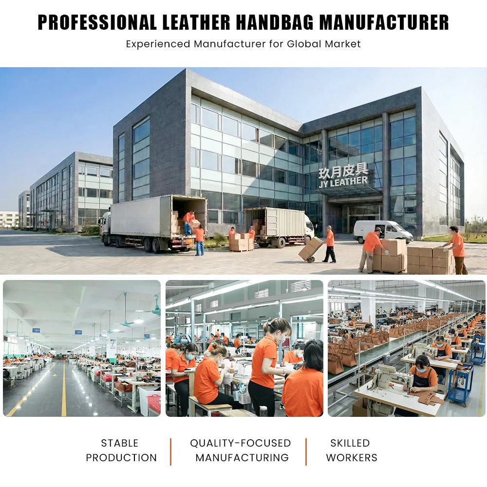 Professional manufacturer facility for Old Money luxury leather handbags, satchels, and trunks with skilled workers.