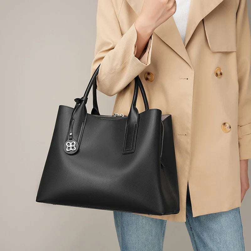 Women's 2026 New Large Capacity Genuine Leather Crossbody/Shoulder Handbag Removable Strap Zipper Closure Luxury Elegant Fashion
