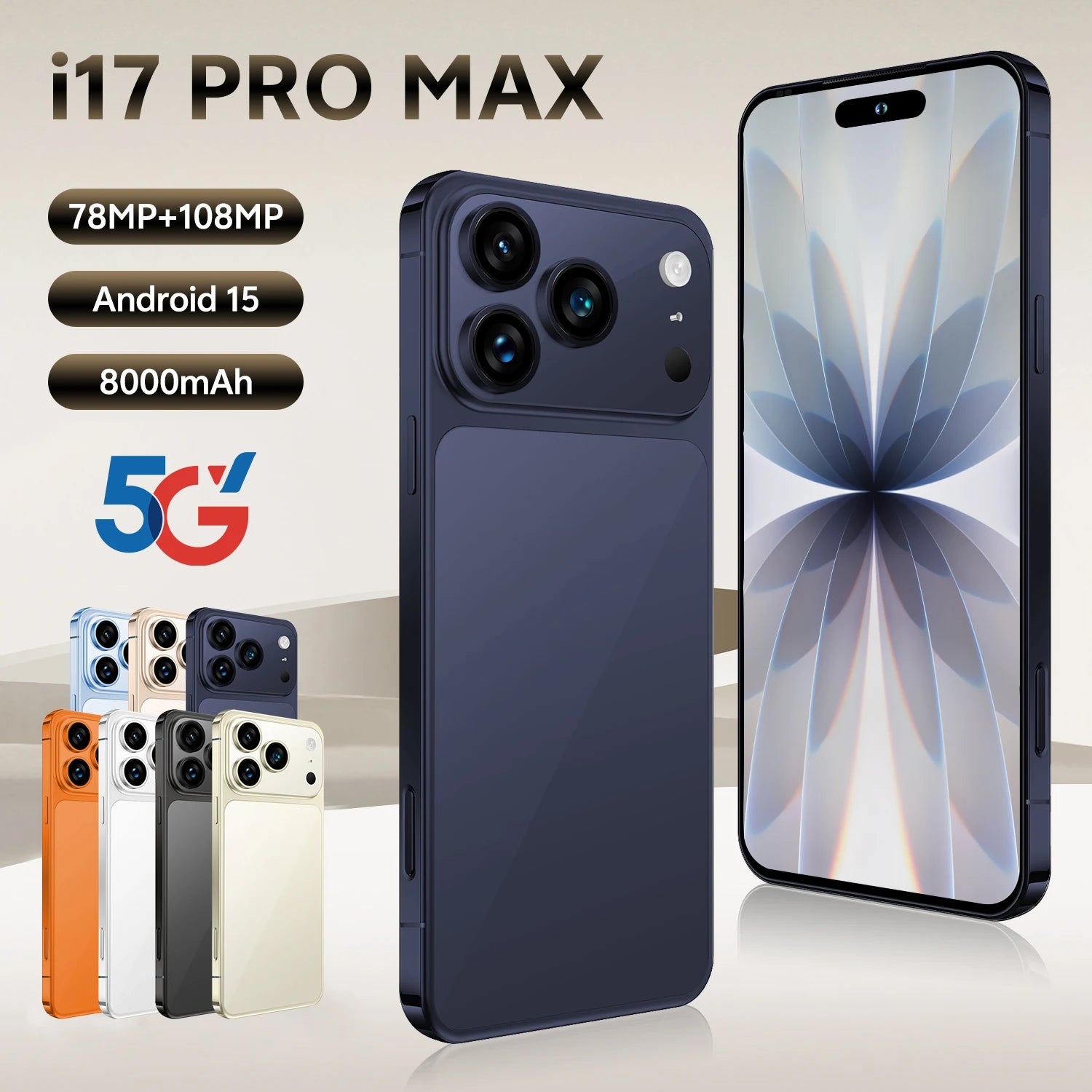 I17 Pro Max 5G Smartphone 1TB 16GB RAM AMOLED Display Navy Blue 16g 1TB Tidesmit