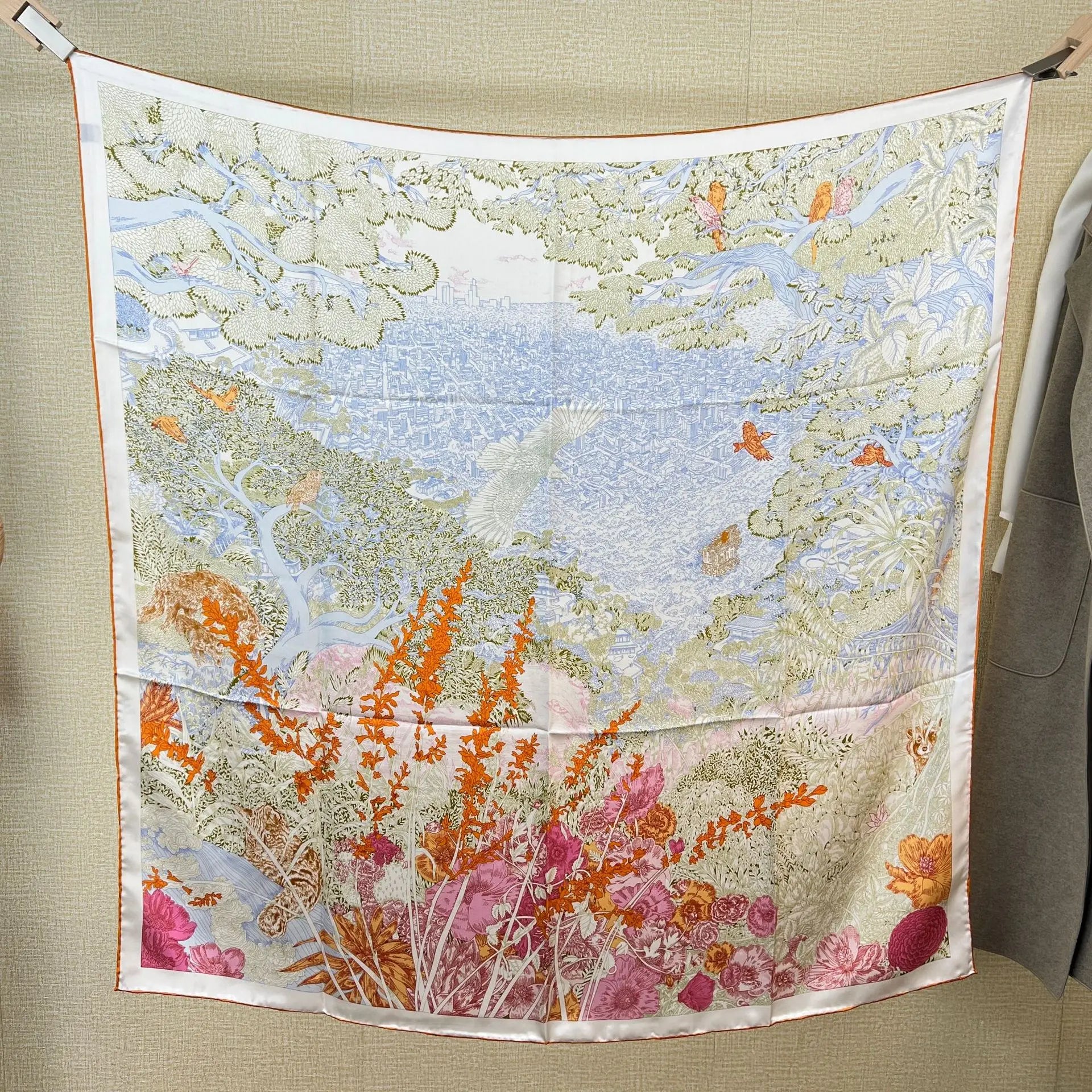 105cm Large Square Scarf Mulberry Silk Crepe Satin Shawl Printed Floral Scarf