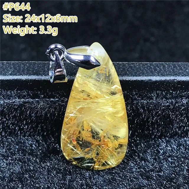 Natural Gold Rutilated Quartz Sterling Silver Pendant Necklace for Women & Men Healing Wealth Gift CCGTC Certified AAAAA