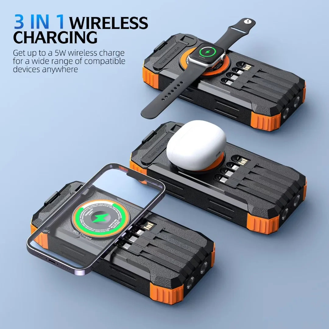 Built in Cable Compass Fast Charging PD22.5W Solar Battery Charger Camping Solar Power Bank 20000mah for Watch Tws Earphone Tidesmit