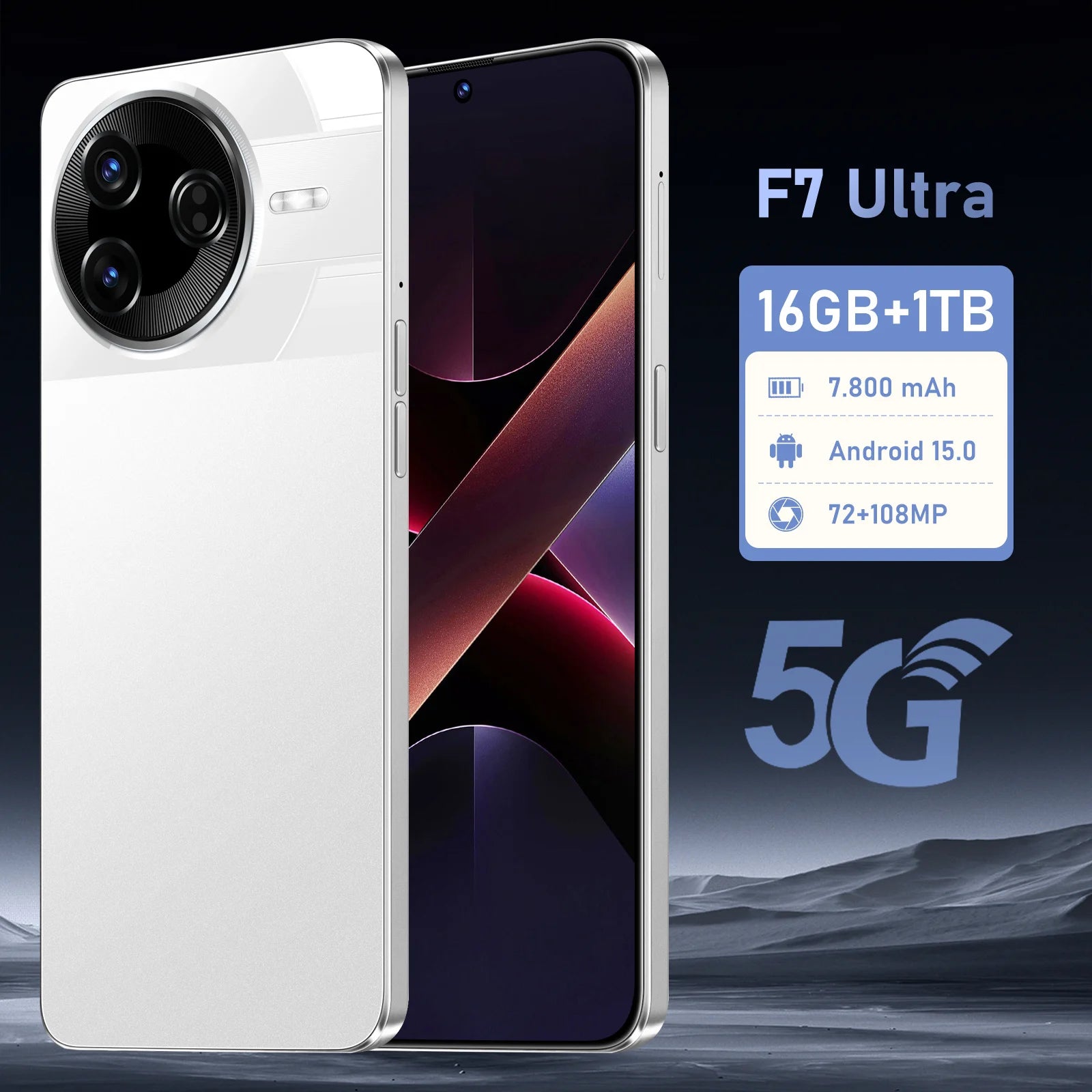 5G Smartphone 1TB 16GB RAM: High-Performance Unlocked Mobile White 16g 1TB Tidesmit