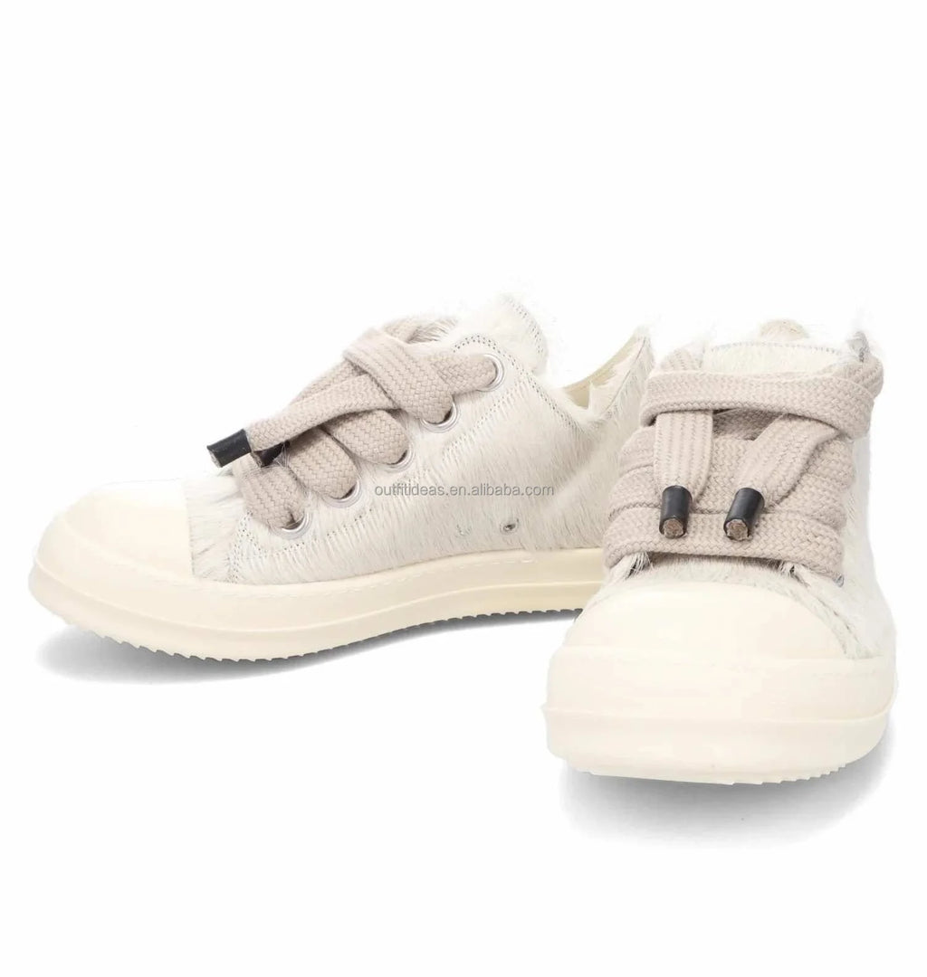 Size 48 Original 5 Eyelets Sneakers Unisex Luxury Design Jumbo Lace Low Top Sneakers for Men Hair Jumbo Lace Low White Sneakers